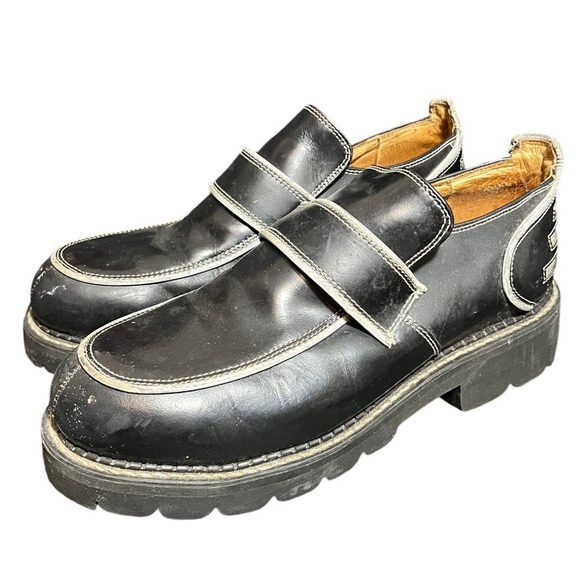 Vintage Y2K John Fluevog Chunky Leather Loafer Safety Toe Grunge Shoes‎ Size 8.5 - Picture 1 of 12